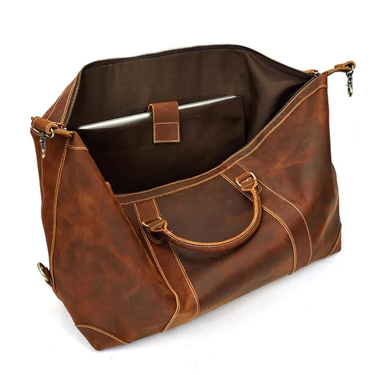 (brown)The Eira Duffel Bag | Vintage Leather Weekender - BagNook