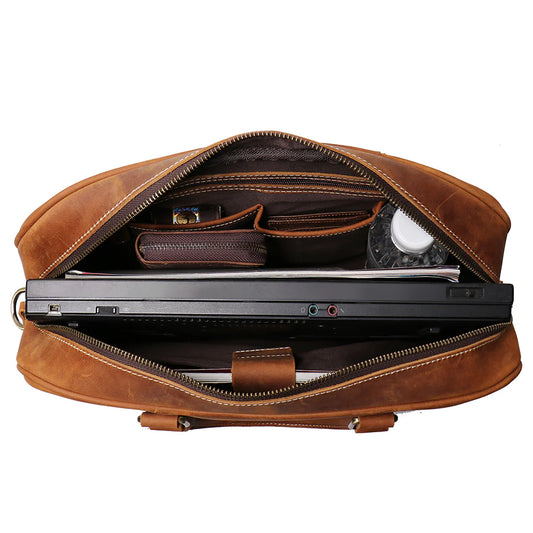 The Bjorn Leather Laptop Bag | Vintage Leather Briefcase w/adj Straps - BagNook
