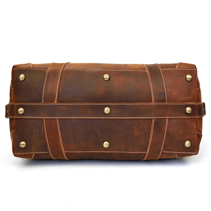 (brown)The Eira Duffel Bag | Vintage Leather Weekender - BagNook