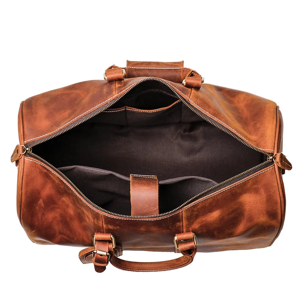 (brown)The Brandt Weekender | Small Leather Duffle Bag - BagNook
