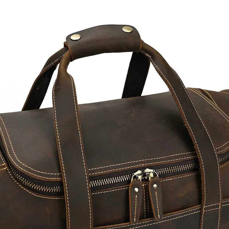 The Wainwright Weekender | Round Vintage Leather Weekender - BagNook