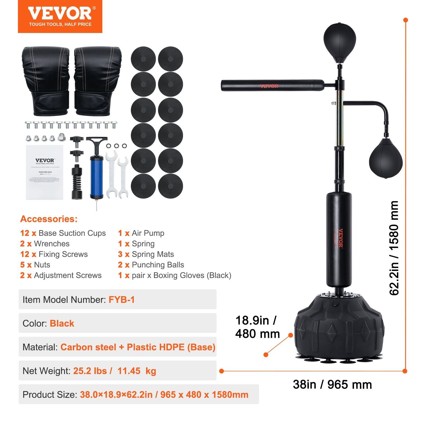 VEVOR Boxing Speed Trainer Punching Bag with Stand - Height Adjustable - BagNook
