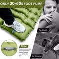 Load image into Gallery viewer, Green inflatable camping mattress with a foot pump on a white background - bagNook