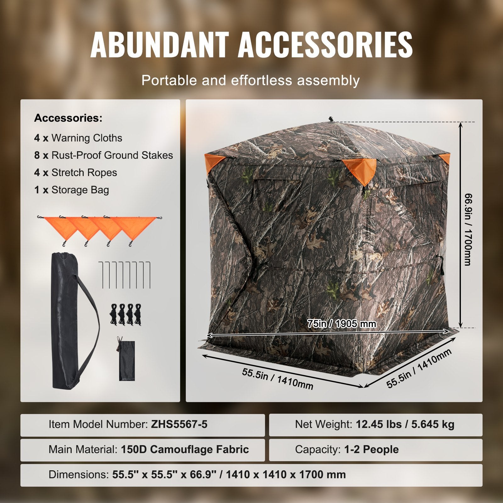 Hunting Blind, 270° See Through Ground Blind, 1-2 Person - BagNook