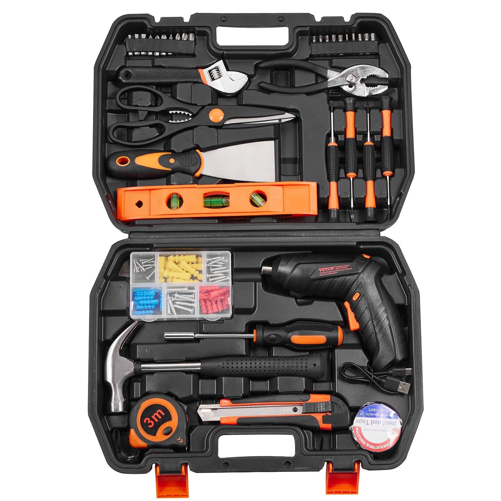 VEVOR 96pc Household Hand Tool Set w/Cordless Screwdriver - BagNook