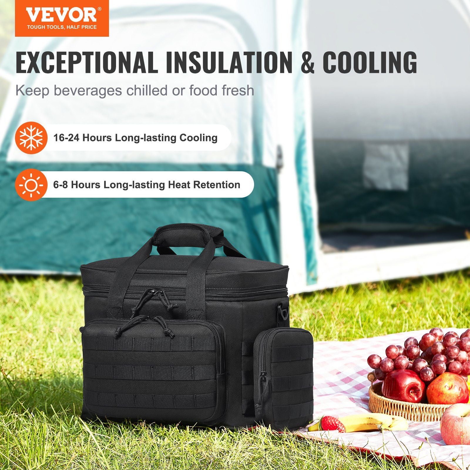 VEVOR Cooler Bag, 20L Insulated w/Molle Design, Black - BagNook