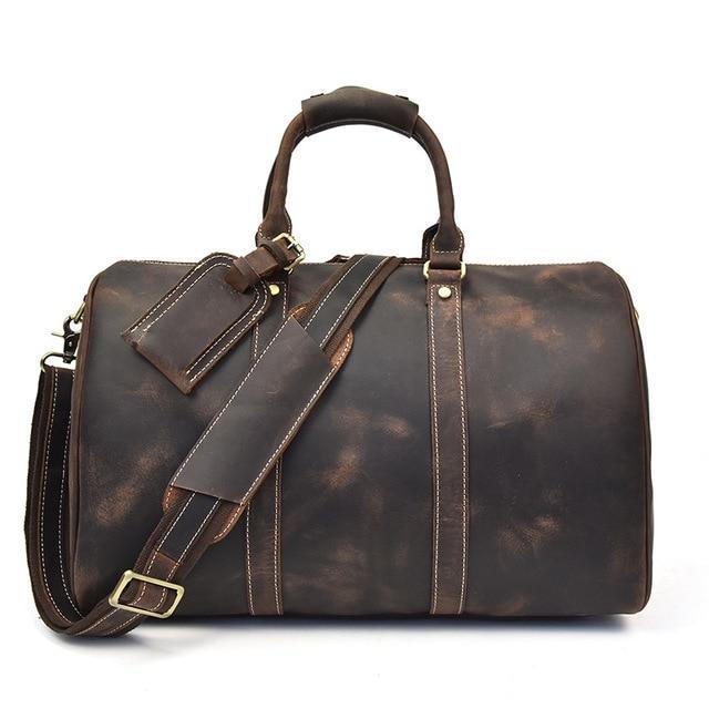 (dark brown)The Brandt Weekender | Small Leather Duffle Bag - BagNook