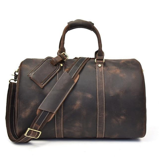 (dark brown)The Brandt Weekender | Small Leather Duffle Bag - BagNook