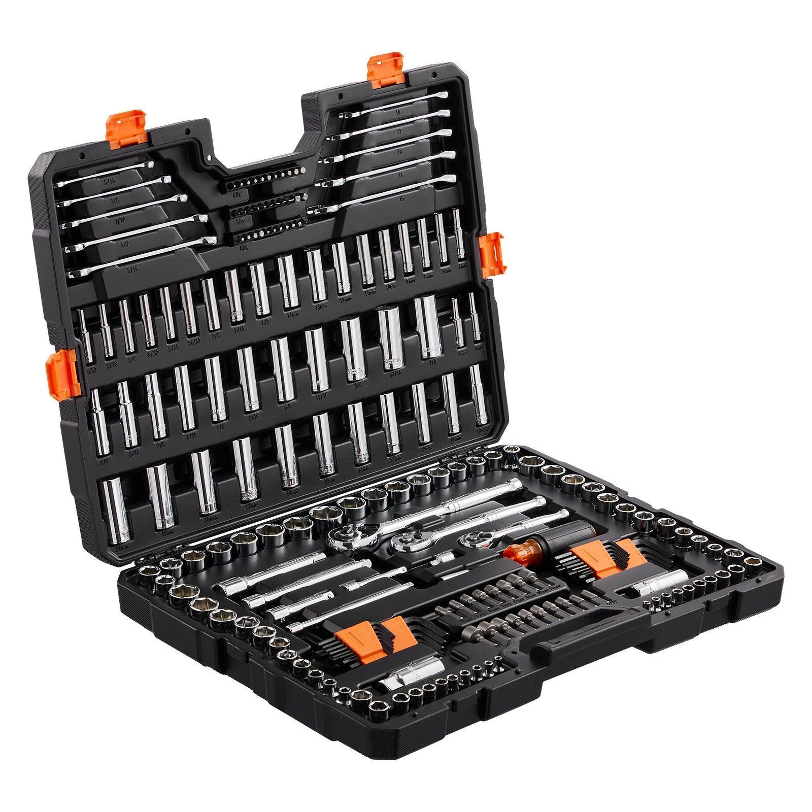 VEVOR Mechanics Tool/Socket Set, 1/4" 3/8" 1/2" - 205pc SAE and Metric - BagNook
