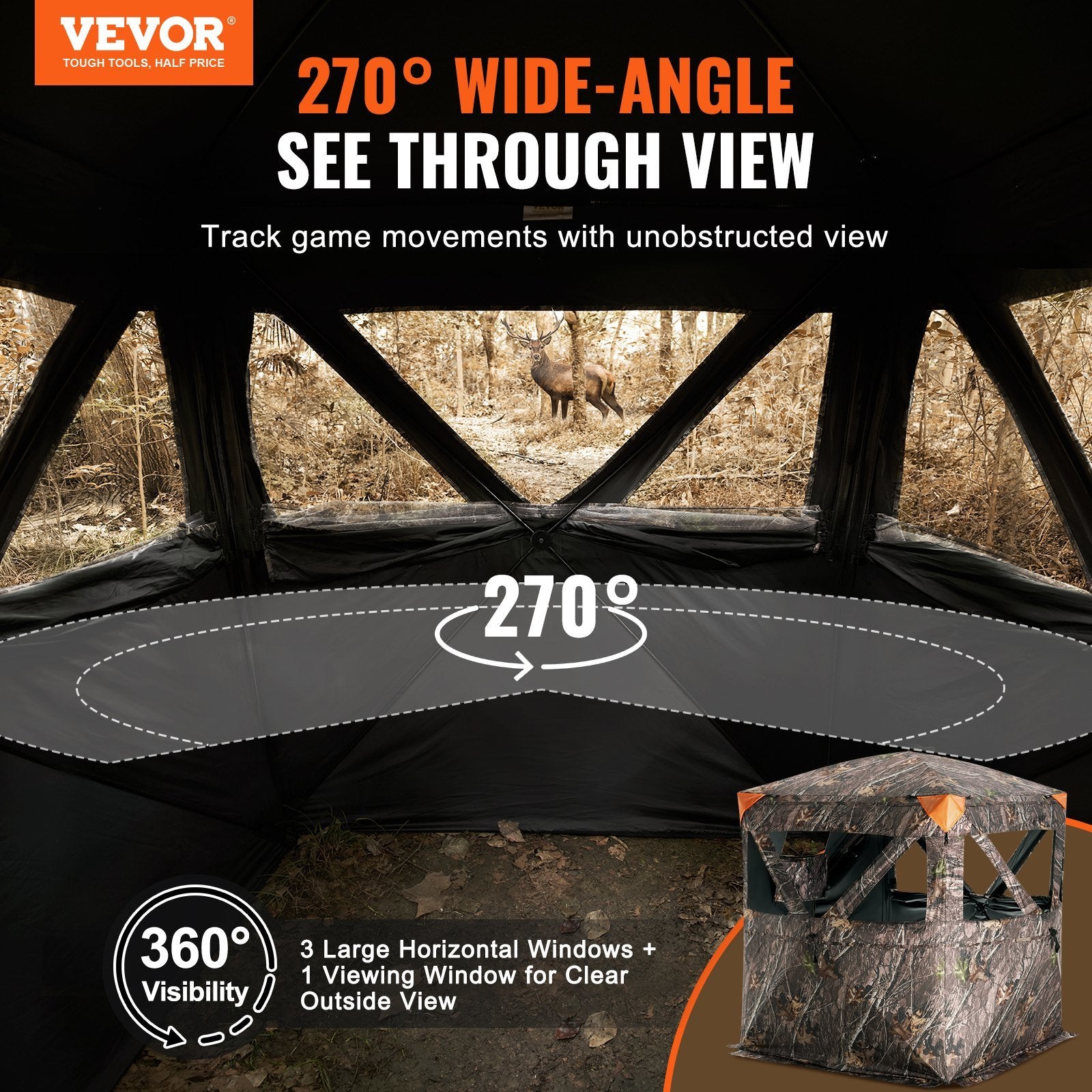 Hunting Blind, 270° See Through Ground Blind, 1-2 Person - BagNook