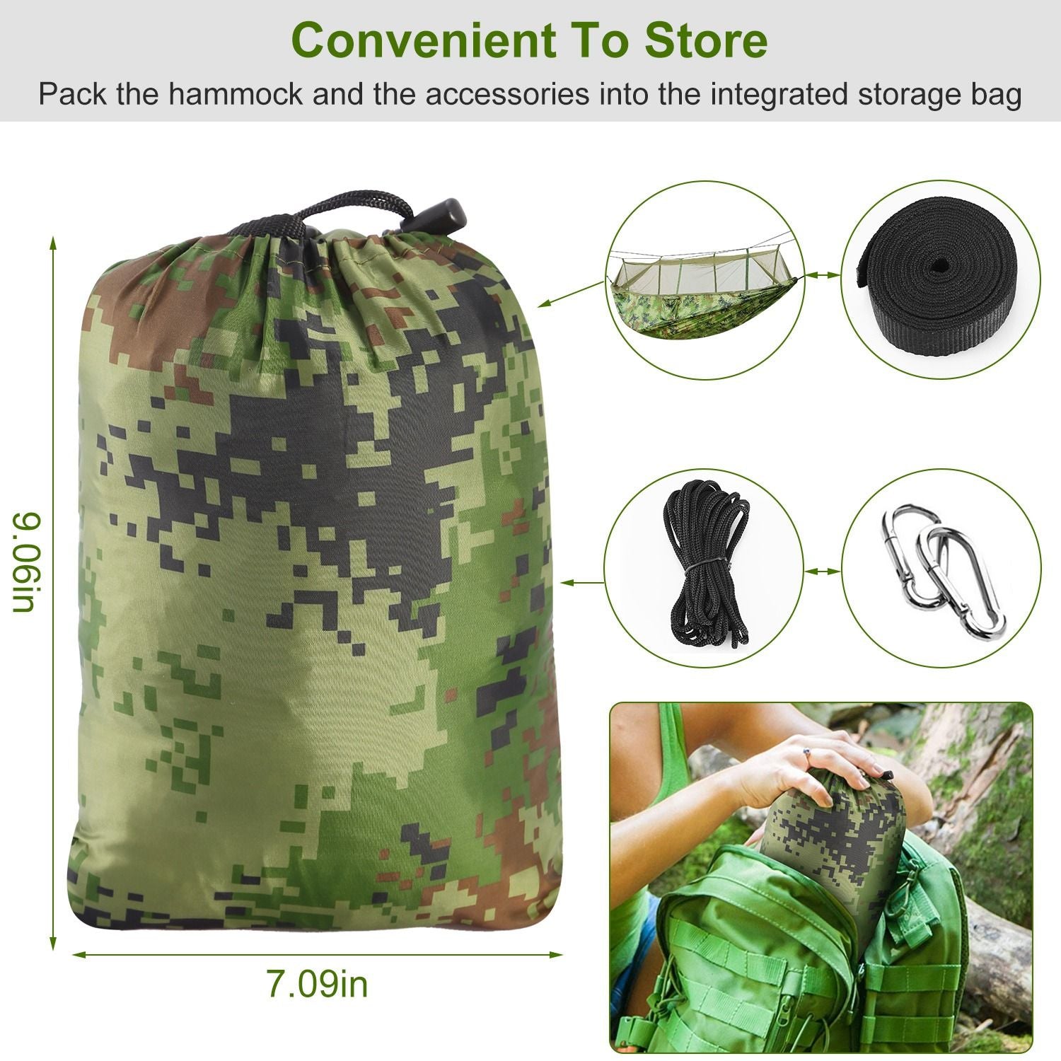 (camouflage)Camping Hammock with Mosquito Net, 2 person - BagNook