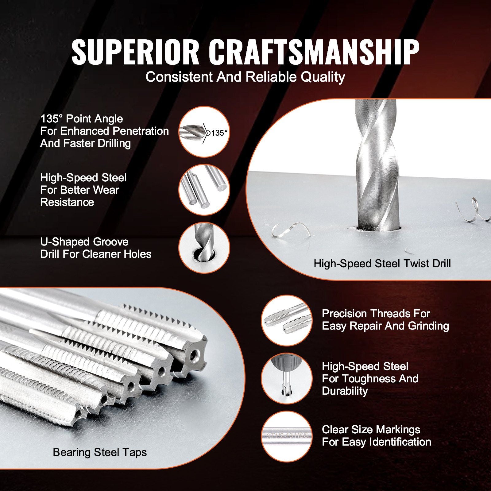 VEVOR 131 PCS Helicoil Thread Repair Kit SAE Tool 1/4 5/16 3/8 7/16 1/2 in UNC - BagNook