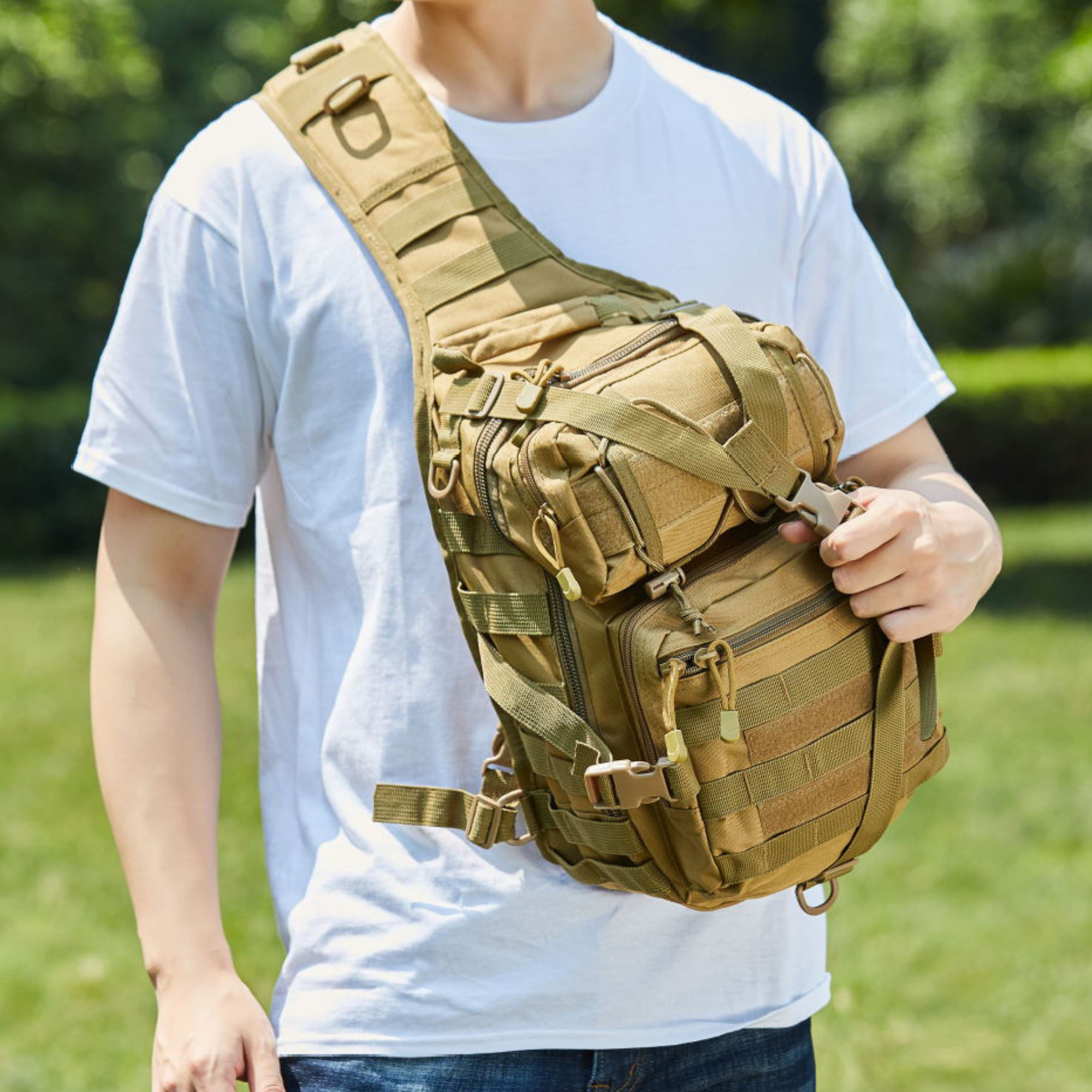 (khaki)15L MOLLE Medium Sling Bag - BagNook