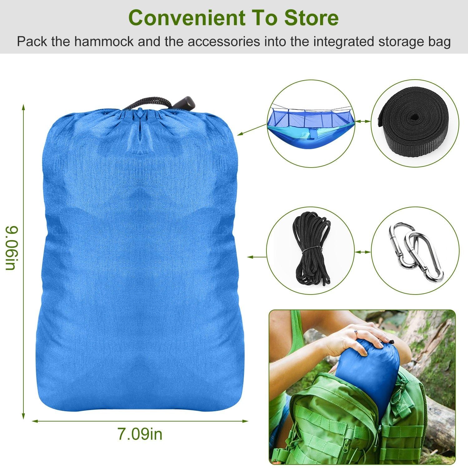 (greyblue)Camping Hammock with Mosquito Net, 2 person - BagNook