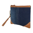 Load image into Gallery viewer, Erica Denim Wristlet W/ Brown Accents - Upcycled - BagNook