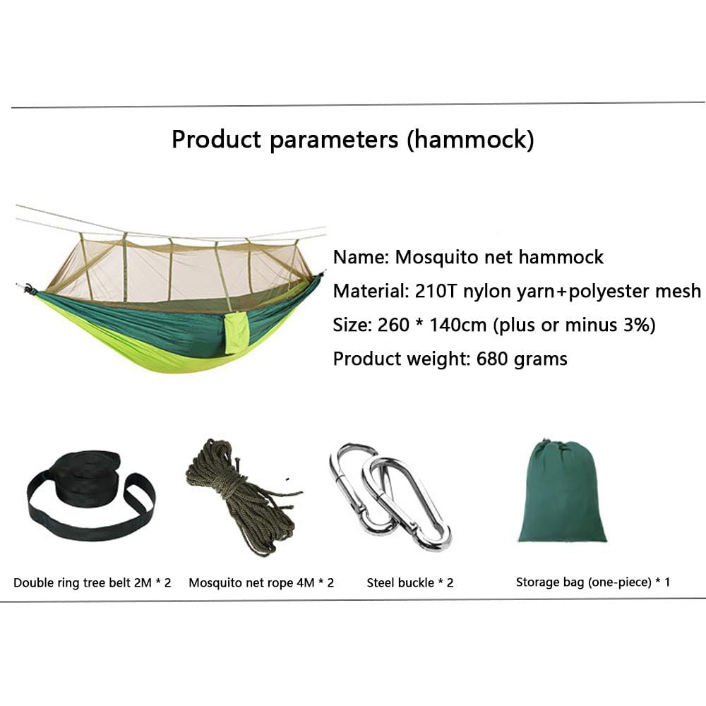 (doublegreen)Camping Hammock with Mosquito Net, 2 person - BagNook