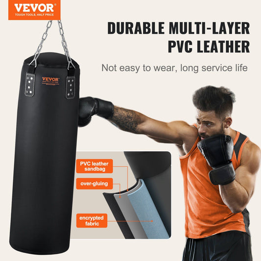 VEVOR Punching Bag for Adults - 4ft PVC Heavy Boxing Bag Set w/chains and gloves, UNFILLED - BagNook