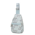 Load image into Gallery viewer, (light blue)Helaena M Logo Printed Vegan Leather Sling Bag by Mia K - BagNook