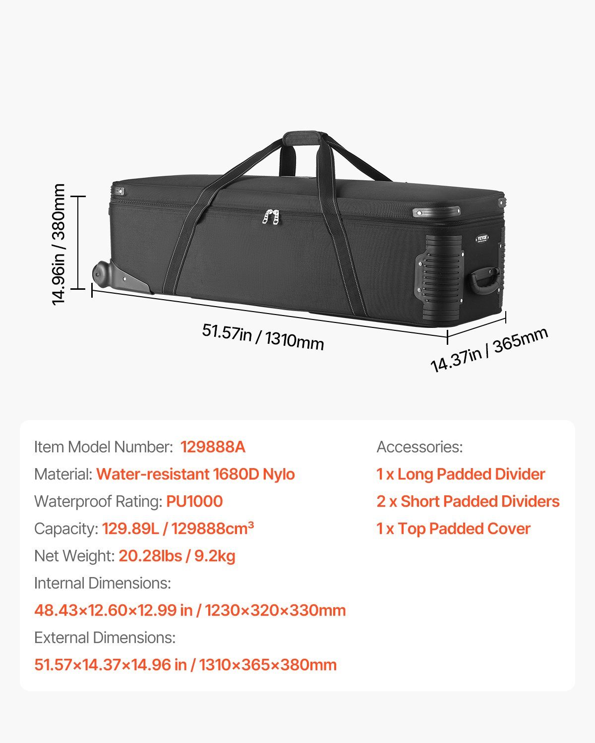 Studio Equipment Trolley Case (51.57x14.37x14.96) Rolling Bag - BagNook