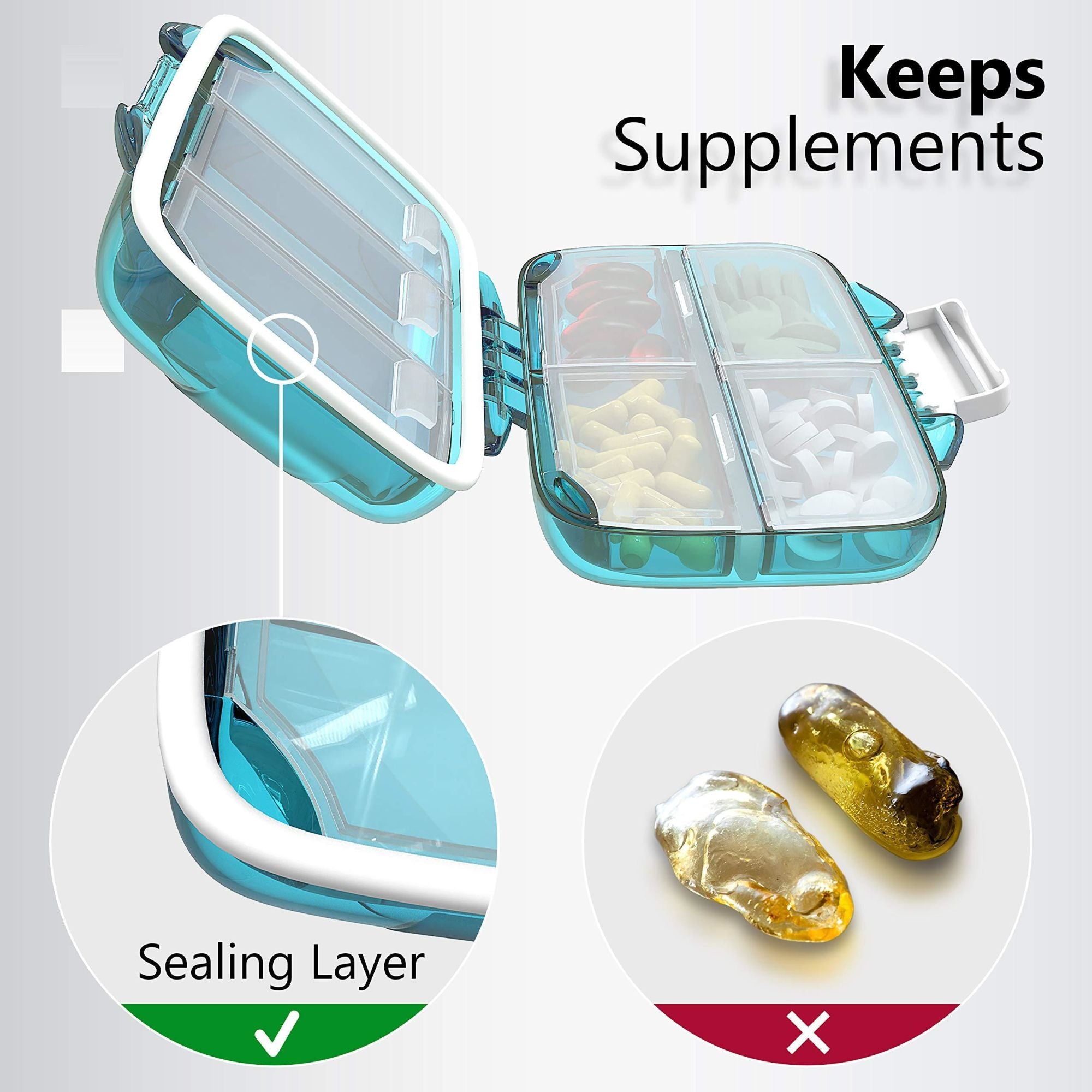 Travel Pill Organizer - 7 Compartments - Green - BagNook
