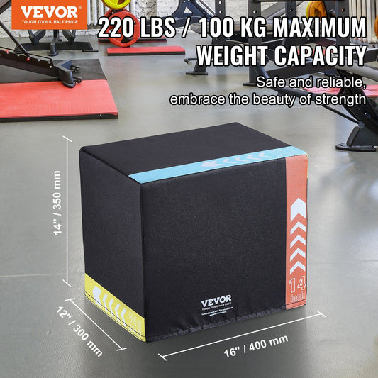 VEVOR 3 in 1 Plyometric Strength Training Jump Box - Recycled Cotton, 16/14/12", Black - BagNook