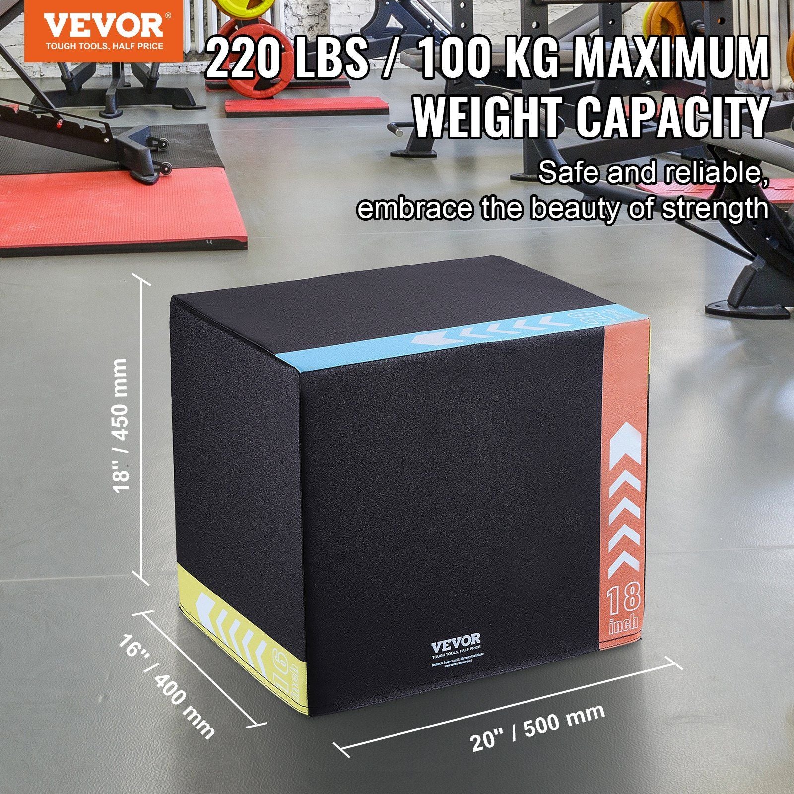 VEVOR 3 in 1 Plyometric Strength Training Jump Box - Recycled Cotton, 20/16/18", Black - BagNook
