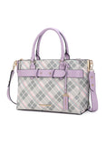 Load image into Gallery viewer, (lavender)Coleen Vegan Leather Women Plaid Satchel Bag by Mia k - BagNook