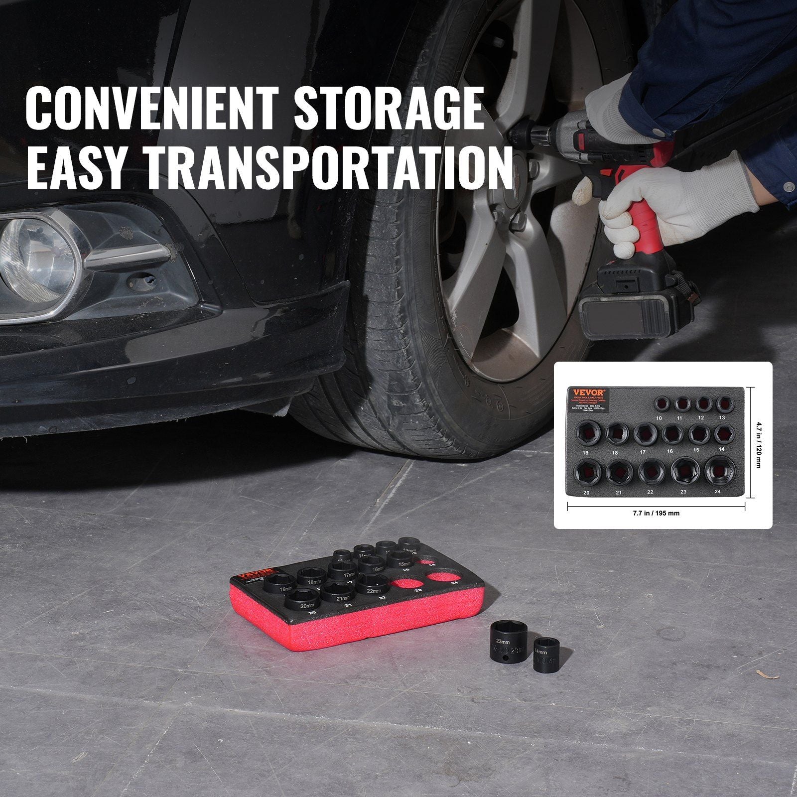 VEVOR Impact Sockets Set 15pcs 6-Point 3/8" Drive Bit Ratchet Tool Kit Case - BagNook