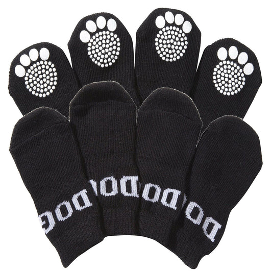 Pet Socks W/ Rubberized Soles - Set of 4 - Black/White - BagNook