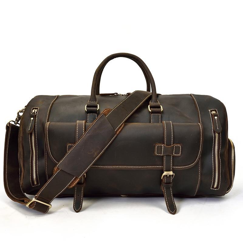 (dark brown)The Bard Weekender | Handmade Leather Duffel - BagNook