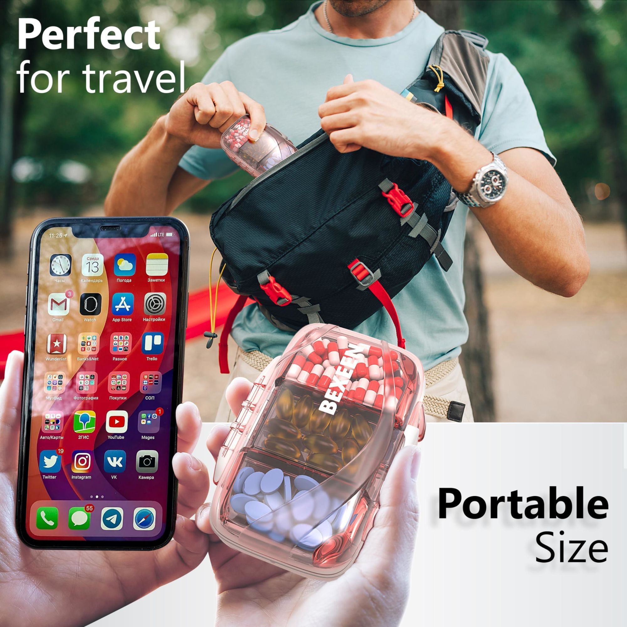 Travel Pill Organizer - 7 Compartments - Rose - BagNook