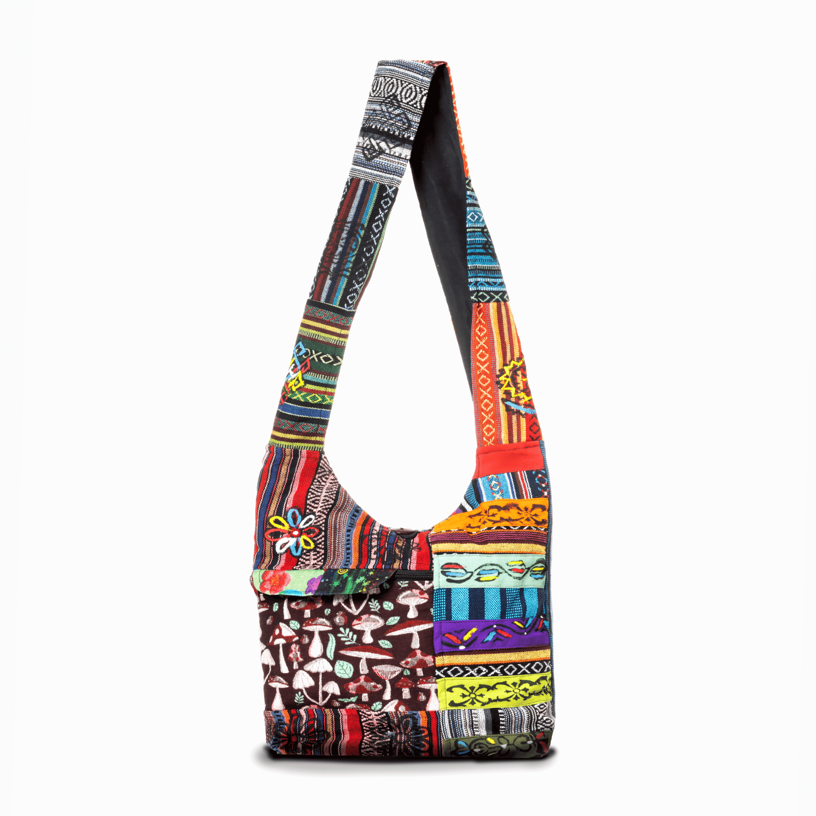 Kathmandu Collection | Tribal Stripe Patchwork Crossbody/Hobo Bag - BagNook
