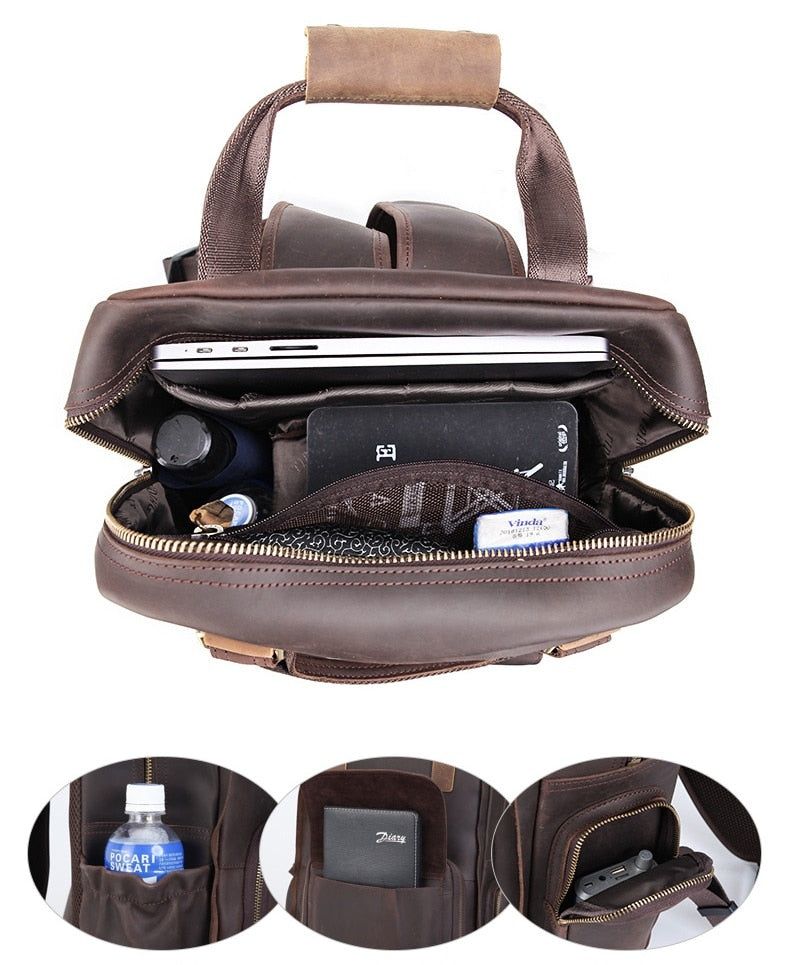 The Gaetano | Large Leather Backpack Camera Bag w/Tripod Holder - BagNook