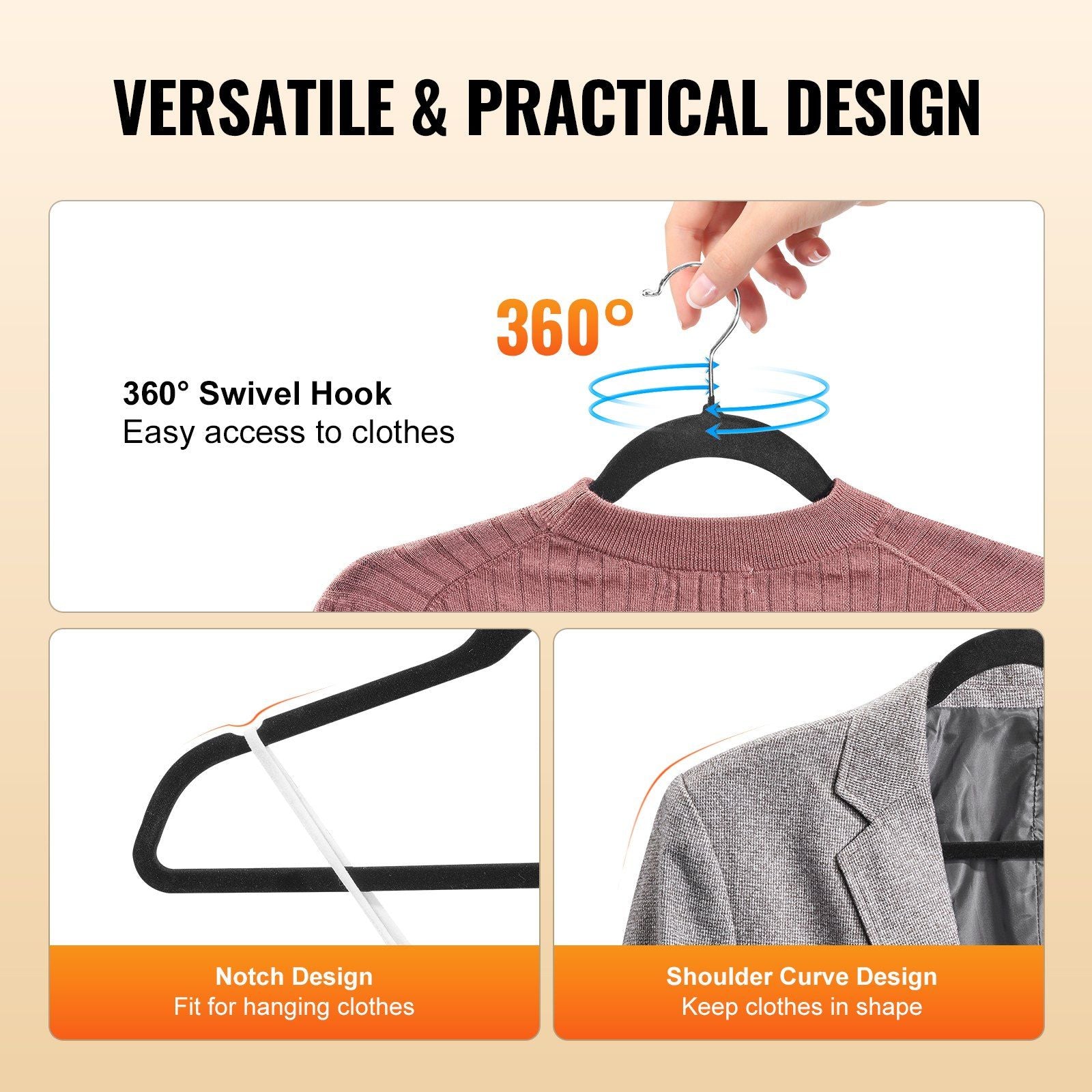 50 Non-Slip Velvet hangers, 360 swivel hook - bagNook.com