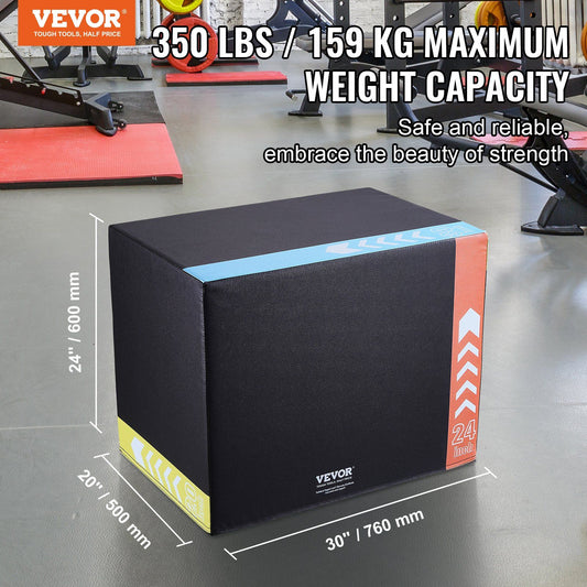 VEVOR 3 in 1 Plyometric Strength Training Jump Box - Foam, 30/24/20", Black - BagNook