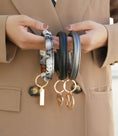 Load image into Gallery viewer, (black-pewter-black)Jasmine Bangle Wristlet Keychain set by Mia K - BagNook