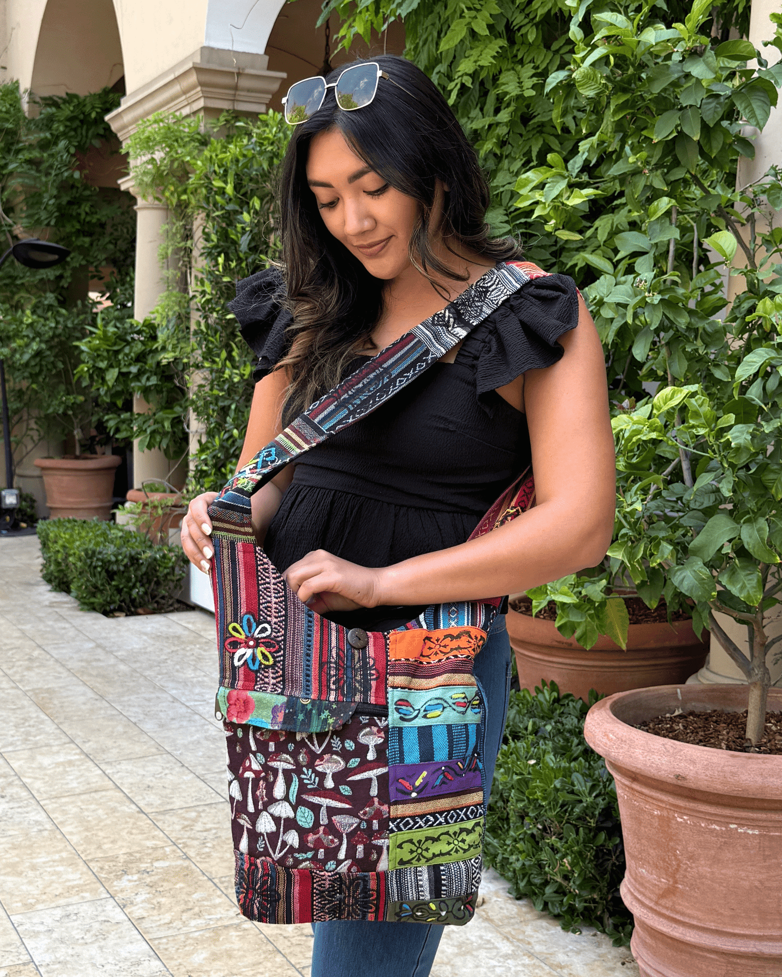 Kathmandu Collection | Tribal Stripe Patchwork Crossbody/Hobo Bag - BagNook