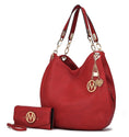 Load image into Gallery viewer, (red)Ashley Vegan Leather Hobo Bag with Wallet - 2 pieces by Mia k - BagNook