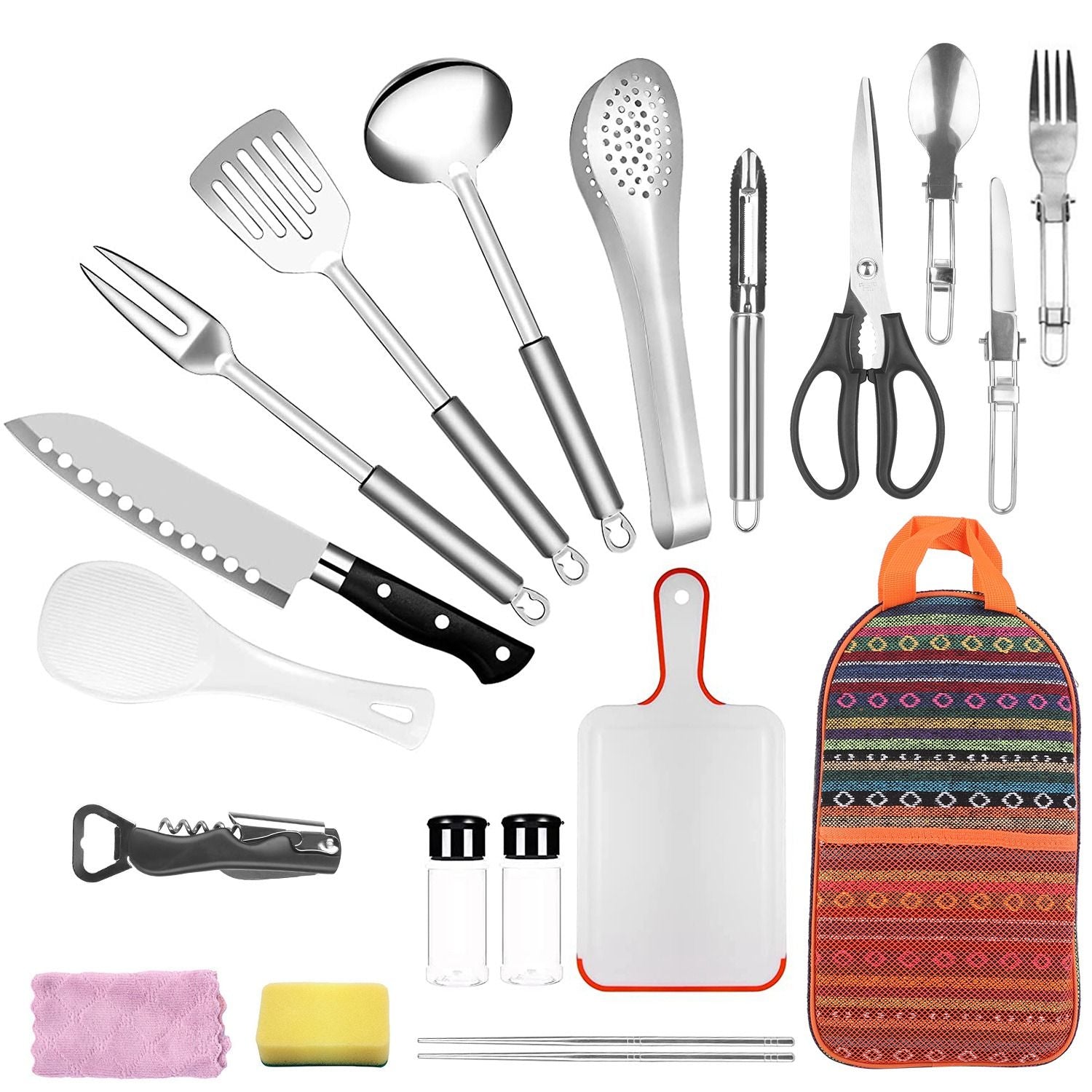 19Pcs Camping & Picnicking Cooking Utensil Kit with Storage Bag - BagNook