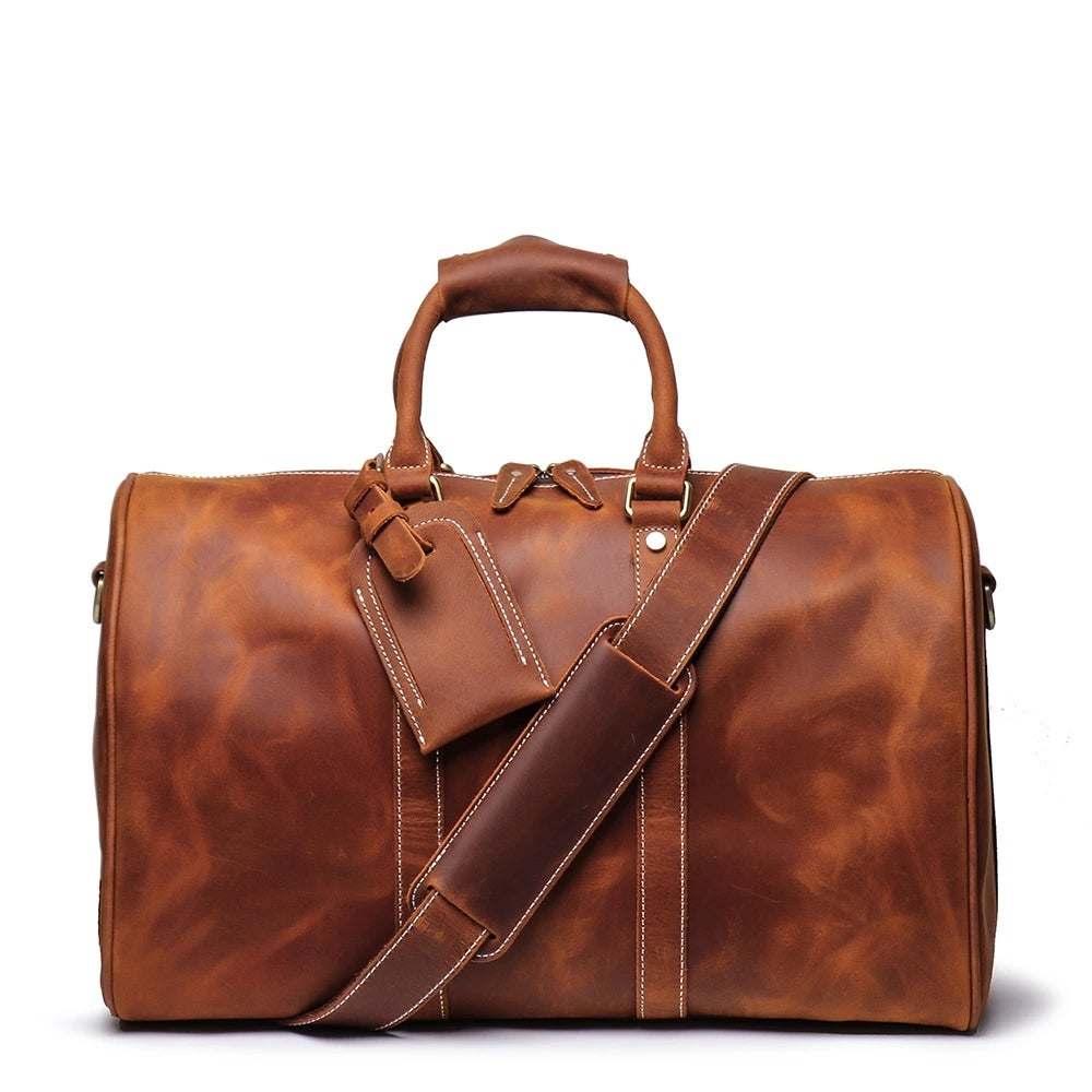 (brown)The Brandt Weekender | Small Leather Duffle Bag - BagNook