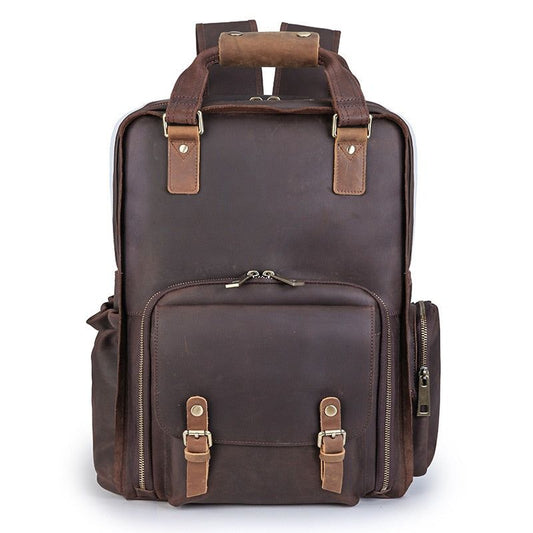 The Gaetano | Large Leather Backpack Camera Bag w/Tripod Holder - BagNook