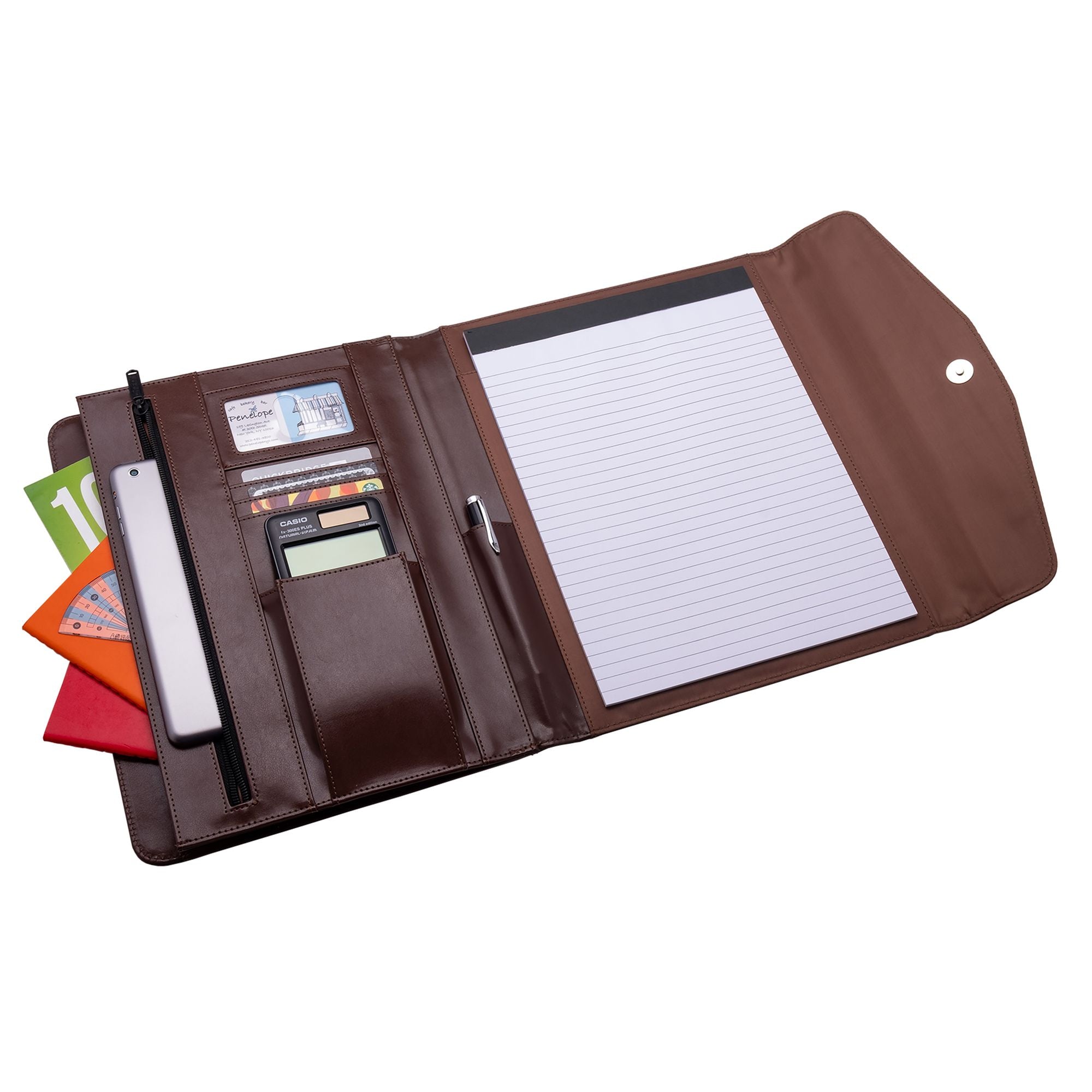 (brown)The V.P Pro Faux Leather Tri Fold Padfolio - It fits a tablet! - BagNook