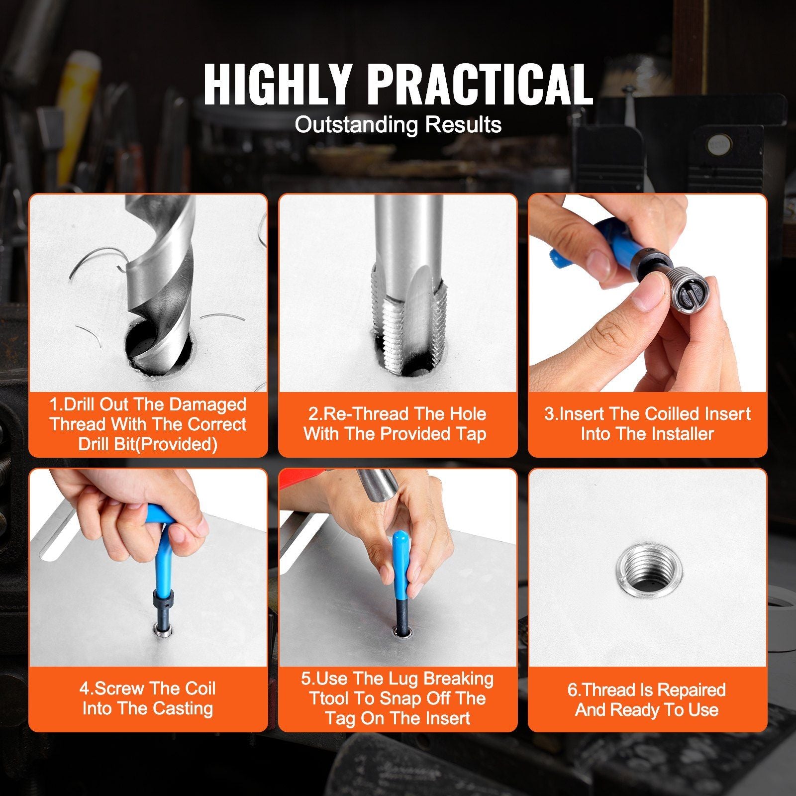 VEVOR 131 PCS Helicoil Thread Repair Kit SAE Tool 1/4 5/16 3/8 7/16 1/2 in UNC - BagNook