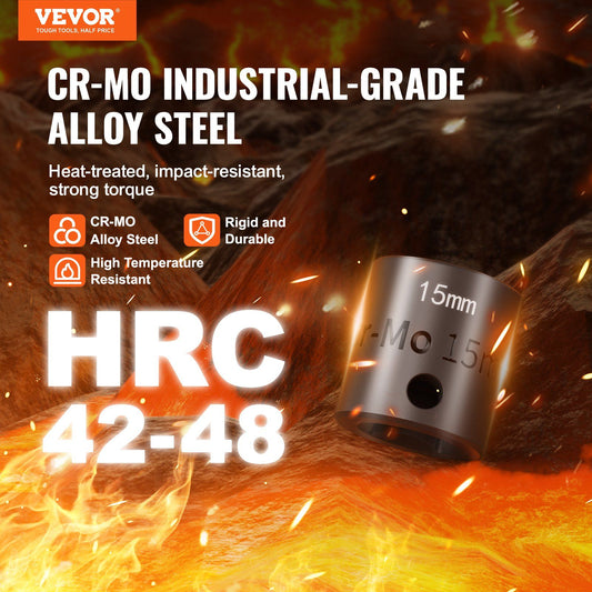 VEVOR Impact Sockets Set 15pcs 6-Point 3/8" Drive Bit Ratchet Tool Kit Case - BagNook