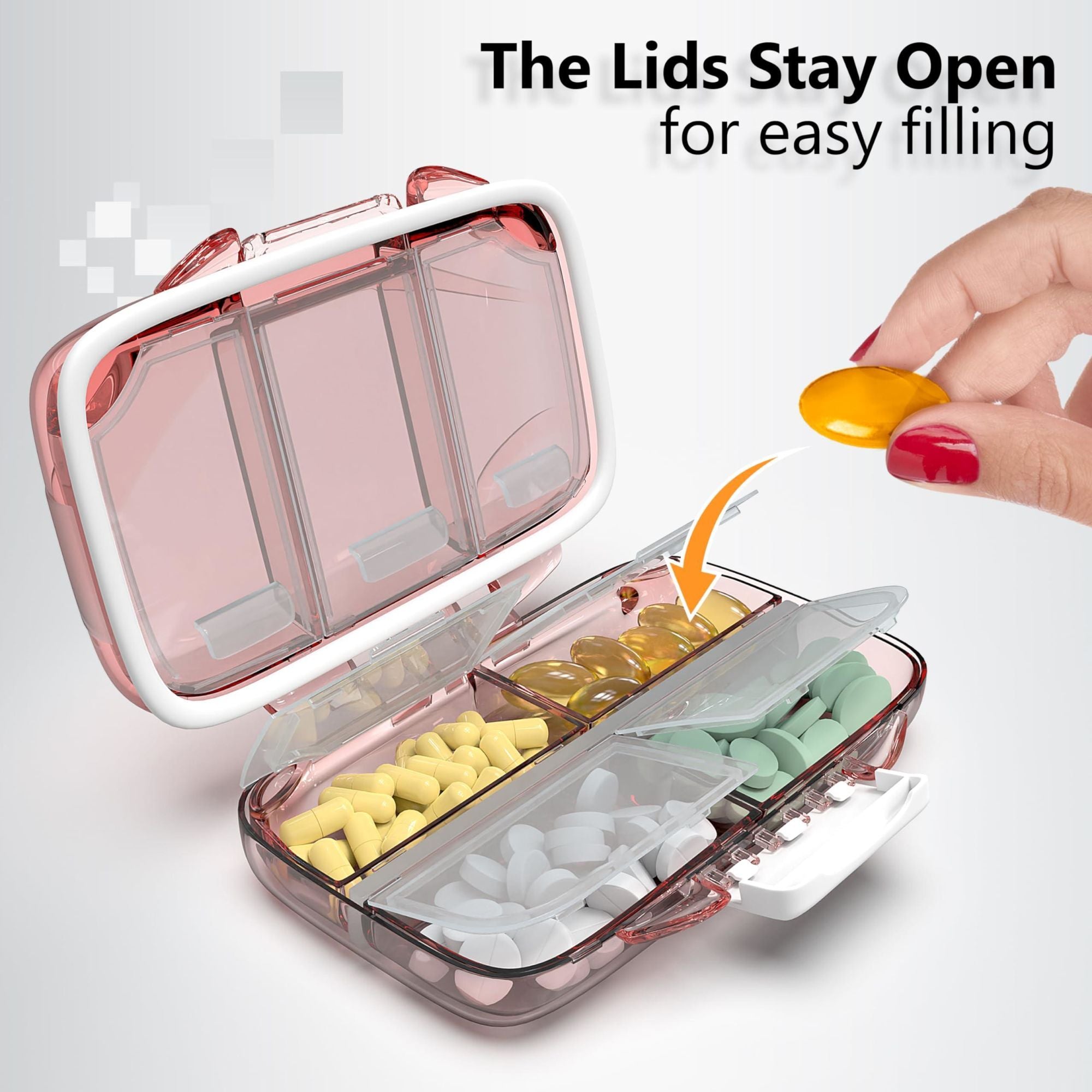 Travel Pill Organizer - 7 Compartments - Rose - BagNook