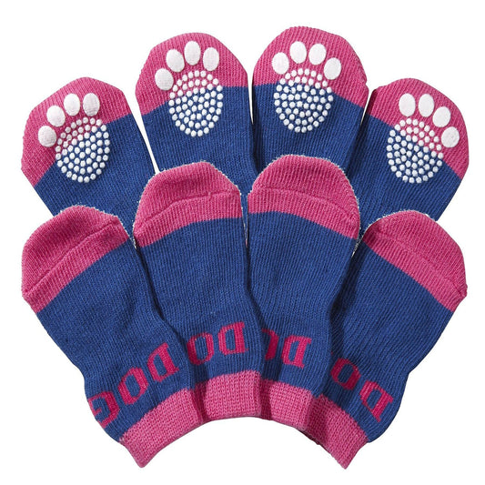 Pet Socks W/ Rubberized Soles - Set of 4 - Blue/Pink - BagNook