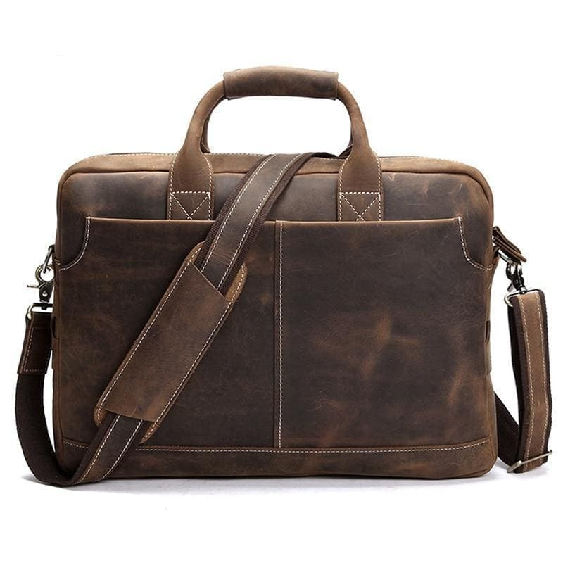 The Welch Briefcase | Vintage Leather Messenger Bag w/adj Straps - BagNook