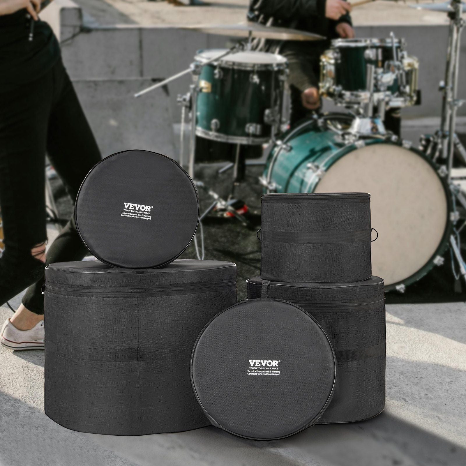 5-Piece Padded Drum Bag Set - w/Detachable Shoulder Strap - BagNook