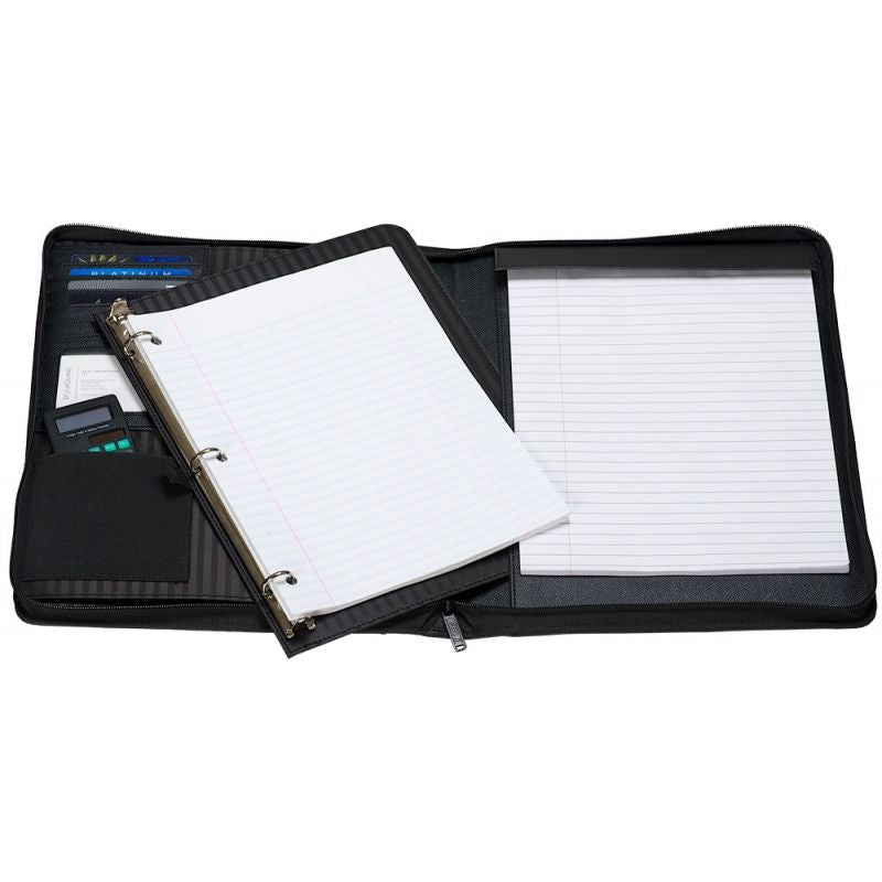The Executive Faux Leather Binder Padfolio with Removeable 1" Ring- Black - BagNook