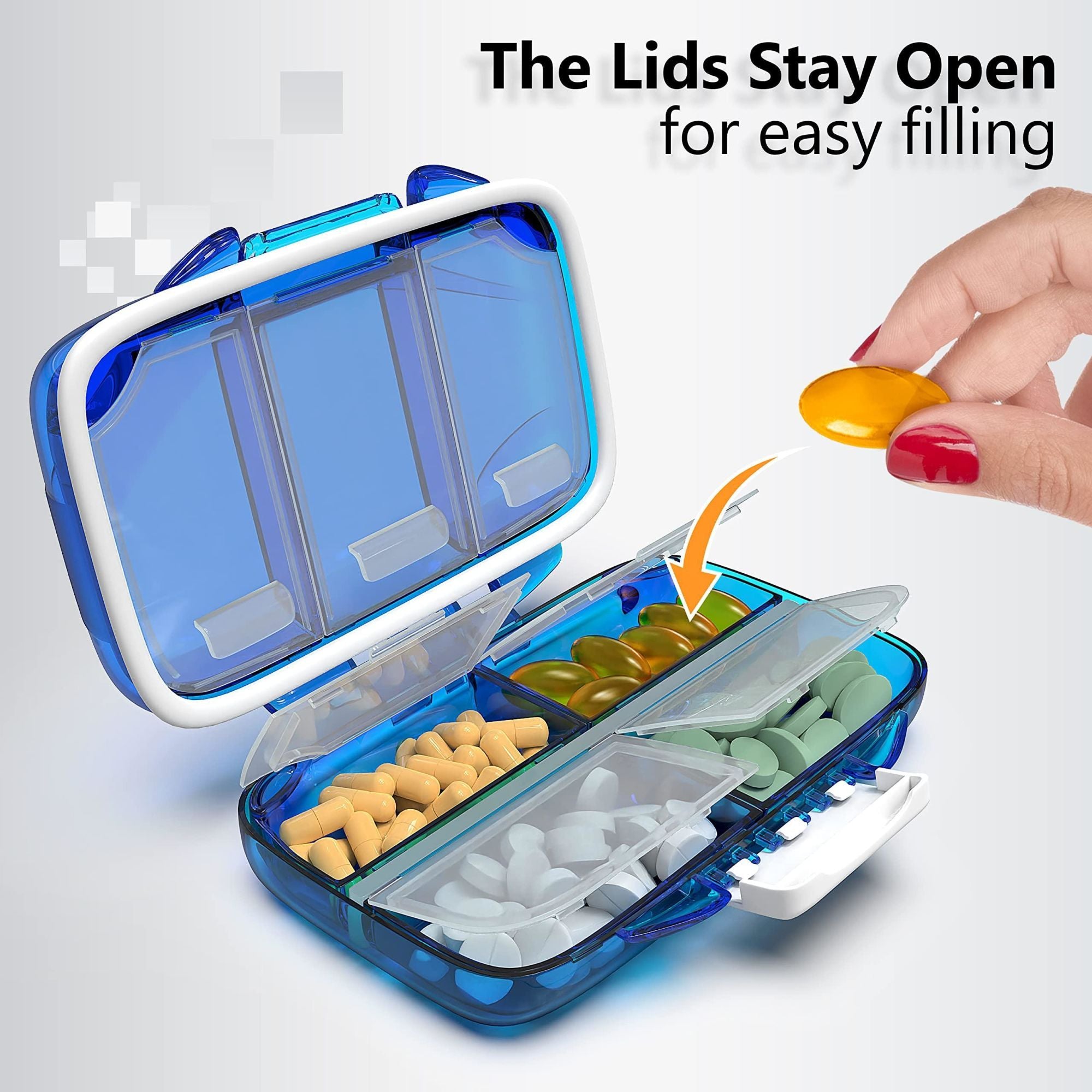 Travel Pill Organizer - 7 Compartments - Blue - BagNook